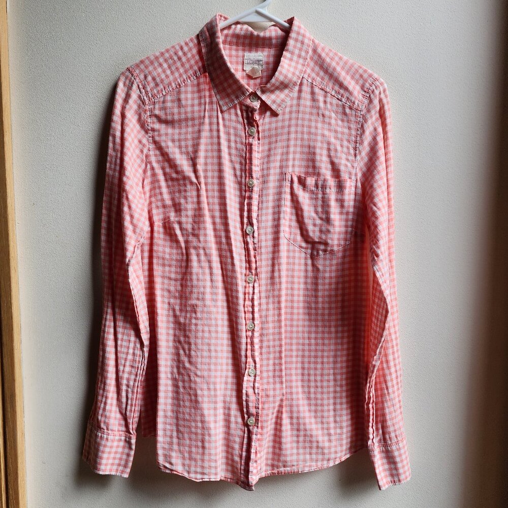 J.Crew Lightweight Peach/Cream Plaid Button Down Shirt Size Medium